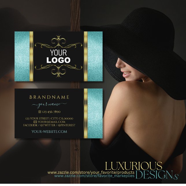 Schwarz und Aquamariner Glitzer - Gold-Dekor mit L Visitenkarte (Von Creator hochgeladen)