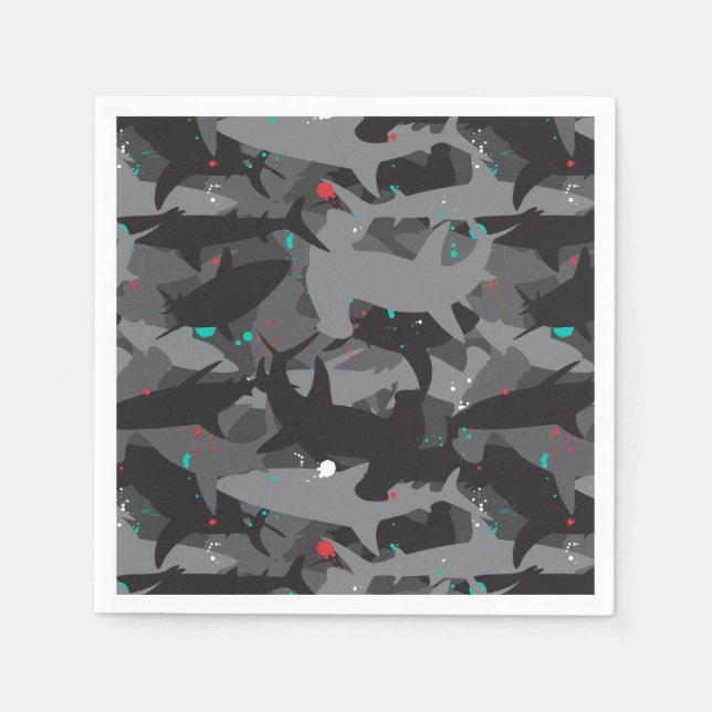 Schwarz und Aquamarines Camouflage-Musterpapier Serviette (Vorderseite)