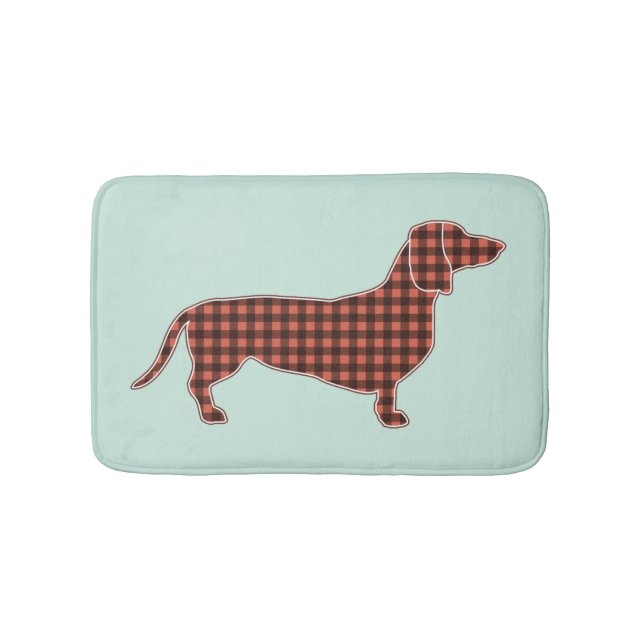 Schwarz und Beige Gingham-Dachshund Mintgrün Badematte (Vorderseite)