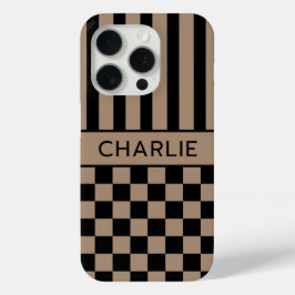 Schwarz und Beige Kariert Gestreift Personalisiert Case-Mate iPhone Hülle