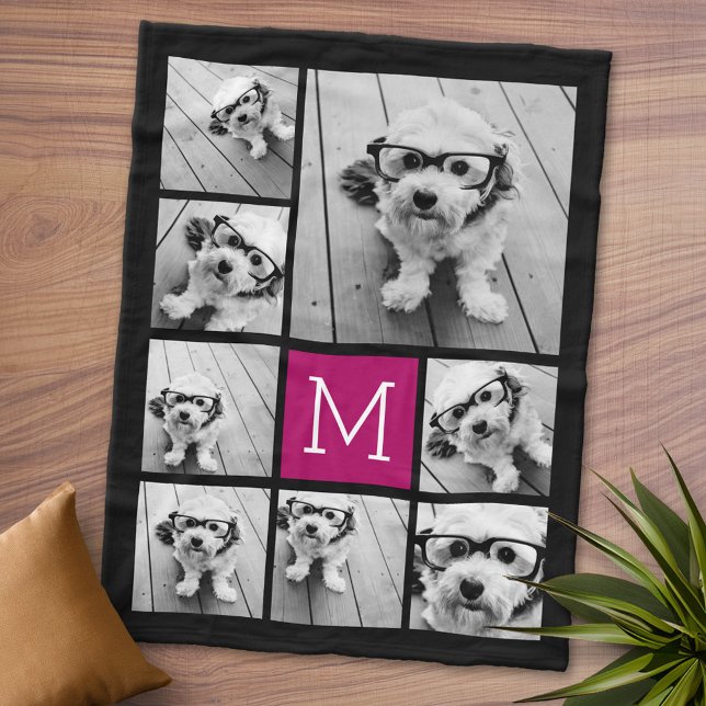 Schwarz und Berry 8 - FotoCollage - COLOR bearbeit Fleecedecke (Personalized Fleece Blanket - Add Photos and Text or Customize completely in advanced design area)