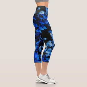 Schwarz und Blau Abstrakt Capri Leggings
