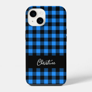 Schwarz und Blau Buffalo Karo Personalisiert  iPhone 14 Hülle