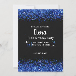 Schwarz und Blau Elegante Geburtstagsparty Einladu Einladung