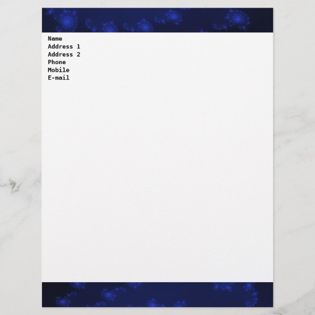 Schwarz und Blau individuell anpassbare Buchstaben Briefbogen (Vorderseite)