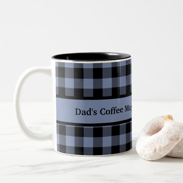 Schwarz und Blau Kariert, Buffalo Kariert, Lumberj Zweifarbige Tasse (Mit Donut)