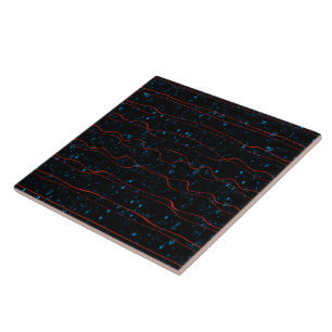 Schwarz und Blau mit Wavy Red Lines Fliese