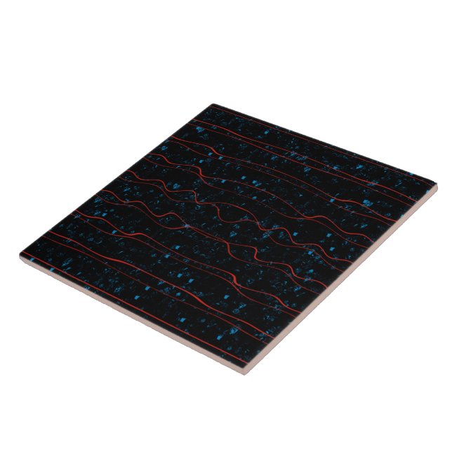Schwarz und Blau mit Wavy Red Lines Fliese (Seite)
