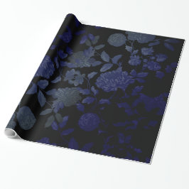 Schwarz und Blau Moderne Vintage Blumentoilette Geschenkpapier