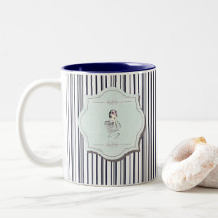 Schwarz und Blau Niedlich Girl Beauty Stripe Zweifarbige Tasse