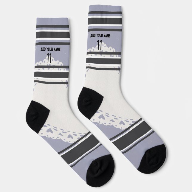 Schwarz und blau & orange - Name Nummer Socken (Rechts)