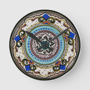 Schwarz und Blau Talavera Plate Runde Wanduhr