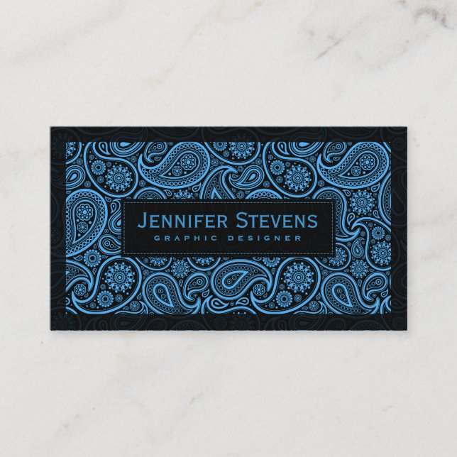 Schwarz und Blau Vintag Paisley Visitenkarte (Vorderseite)