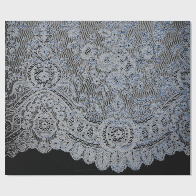 SCHWARZ- UND BLUES ANTIQUE LACE DESIGN GESCHENKPAPIER (Flach)