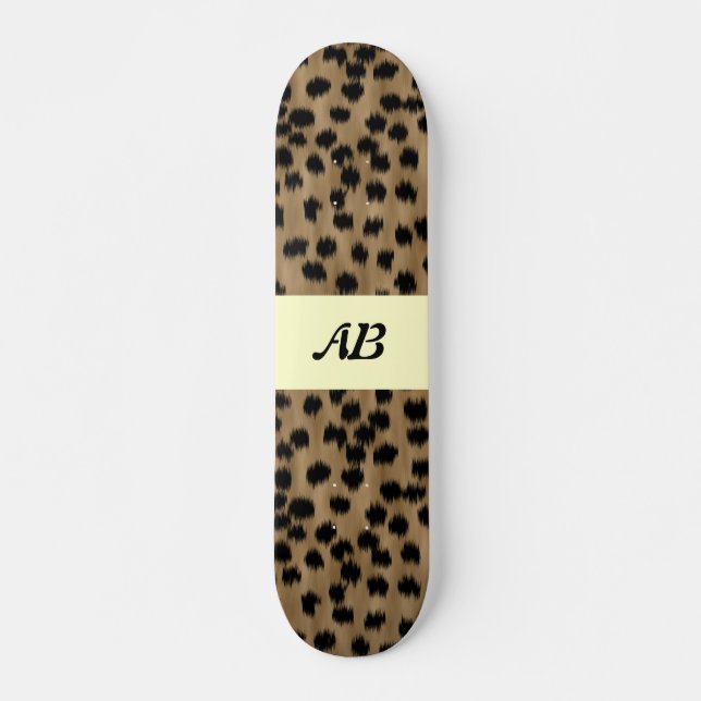 Schwarz und Braun Geparden Print Muster. Skateboard (Vorne)