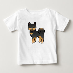 Schwarz und Braun gezeichneter Cartoon Shiba Inu Baby T-shirt