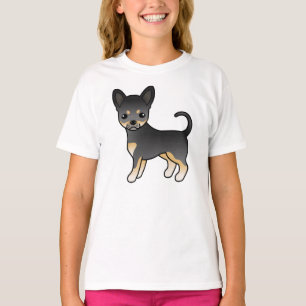 Schwarz und Braun glatthaariger Chihuahua Cartoon- T-Shirt