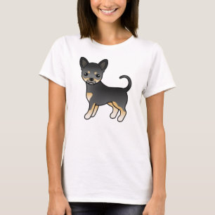 Schwarz und Braun glatthaariger Chihuahua Cartoon- T-Shirt