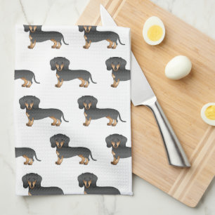 Schwarz und Braun glatthaariges Dachshund-Hund-Mus Geschirrtuch