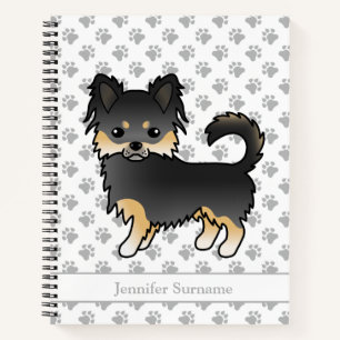 Schwarz und Braun Langhaar Chihuahua Hund & Text Notizbuch