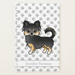 Schwarz und Braun Langhaar Chihuahua Hund & Text Planer