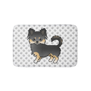Schwarz und Braun Langhaar Chihuahua Süßer Hund & Badematte