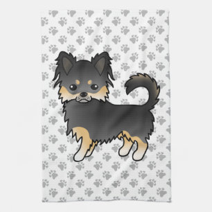 Schwarz und Braun Langhaar Chihuahua Süßer Hund & Geschirrtuch