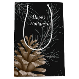 Schwarz und Braun Pine Cone Happy Holidays Gefalle Mittlere Geschenktüte