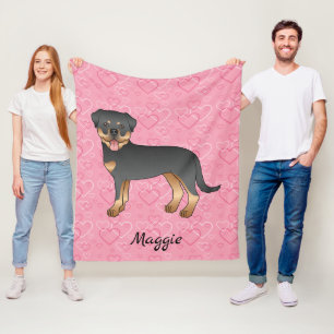 Schwarz und Braun Rottweiler auf rosa Herzen & Nam Fleecedecke
