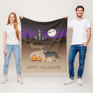 Schwarz und Braun Rottweiler Halloween Spukhaus Fleecedecke