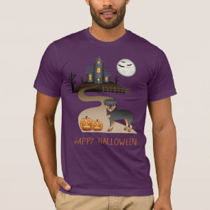 Schwarz und Braun Rottweiler Halloween Spukhaus T-Shirt