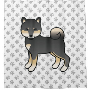 Schwarz und Braun Shiba Inu Cartoon Hund & Pfoten Duschvorhang