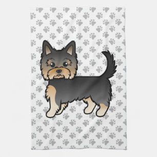 Schwarz und Braun Yorkshire Terrier Cartoon Hund & Geschirrtuch