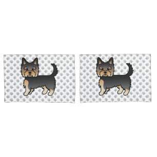 Schwarz und Braun Yorkshire Terrier Cartoon Hund & Kissenbezug
