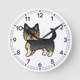 Schwarz und Braun Yorkshire Terrier Yorkie Cartoon Runde Wanduhr
