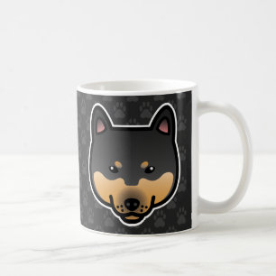 Schwarz und Braune Cartoon Shiba Inu Kopf Kaffeetasse