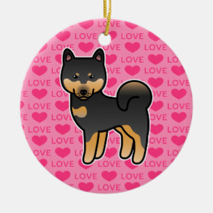 Schwarz und Braune Cartoon Shiba Inu Liebe Keramikornament