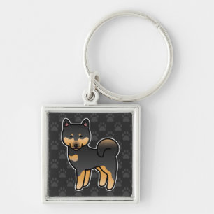Schwarz und Braune Cartoon Shiba Inu Schlüsselanhänger