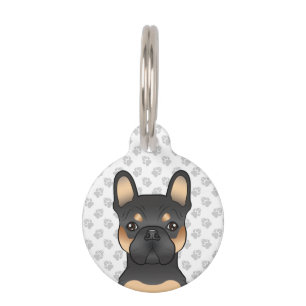 Schwarz und Brauner Französischer Bulldoggenkopf & Haustiermarke