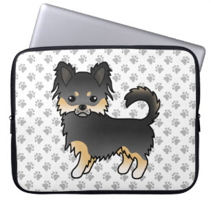 Schwarz und Brauner Langhaar Chihuahua Hund & Pfot Laptopschutzhülle