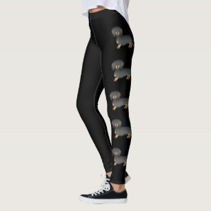 Schwarz und Brauner Langhaar-Dachshund Cartoon-Hun Leggings