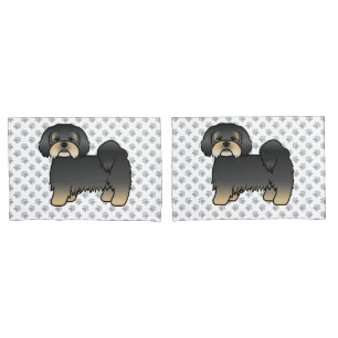 Schwarz und Brauner Lhasa Apso Süßer Cartoon-Hund Kissenbezug