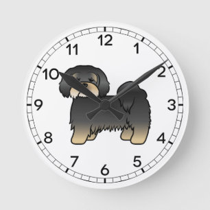 Schwarz und brauner Lhasa Apso süßer Cartoon-Hund Runde Wanduhr