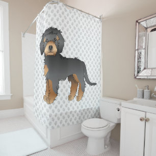 Schwarz und brauner Mini Goldendoodle Cartoon-Hund Duschvorhang