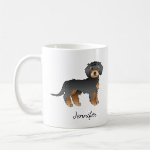 Schwarz und Brauner Mini Goldendoodle Cartoon-Hund Kaffeetasse