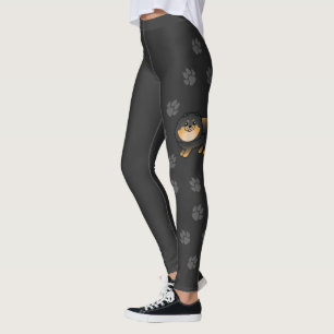 Schwarz und Brauner Pomeranian Cartoon Hund mit Pf Leggings