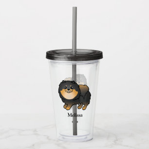 Schwarz und Brauner Pomeranian Süßer Cartoon-Hund Acryltrinkbecher