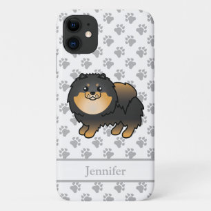 Schwarz und Brauner Pomeranian Süßer Cartoon-Hund Case-Mate iPhone Hülle