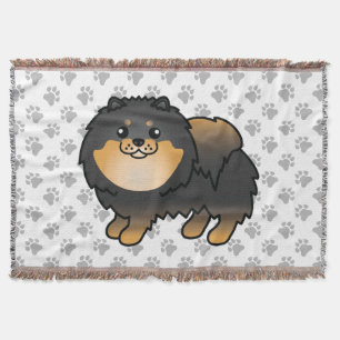 Schwarz und Brauner Pomeranian Süßer Cartoon-Hund  Decke
