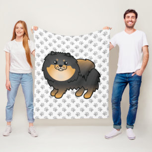 Schwarz und Brauner Pomeranian Süßer Cartoon-Hund Fleecedecke
